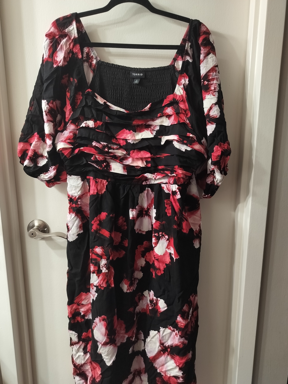 Torrid Black Dress with Red & White Floral Print